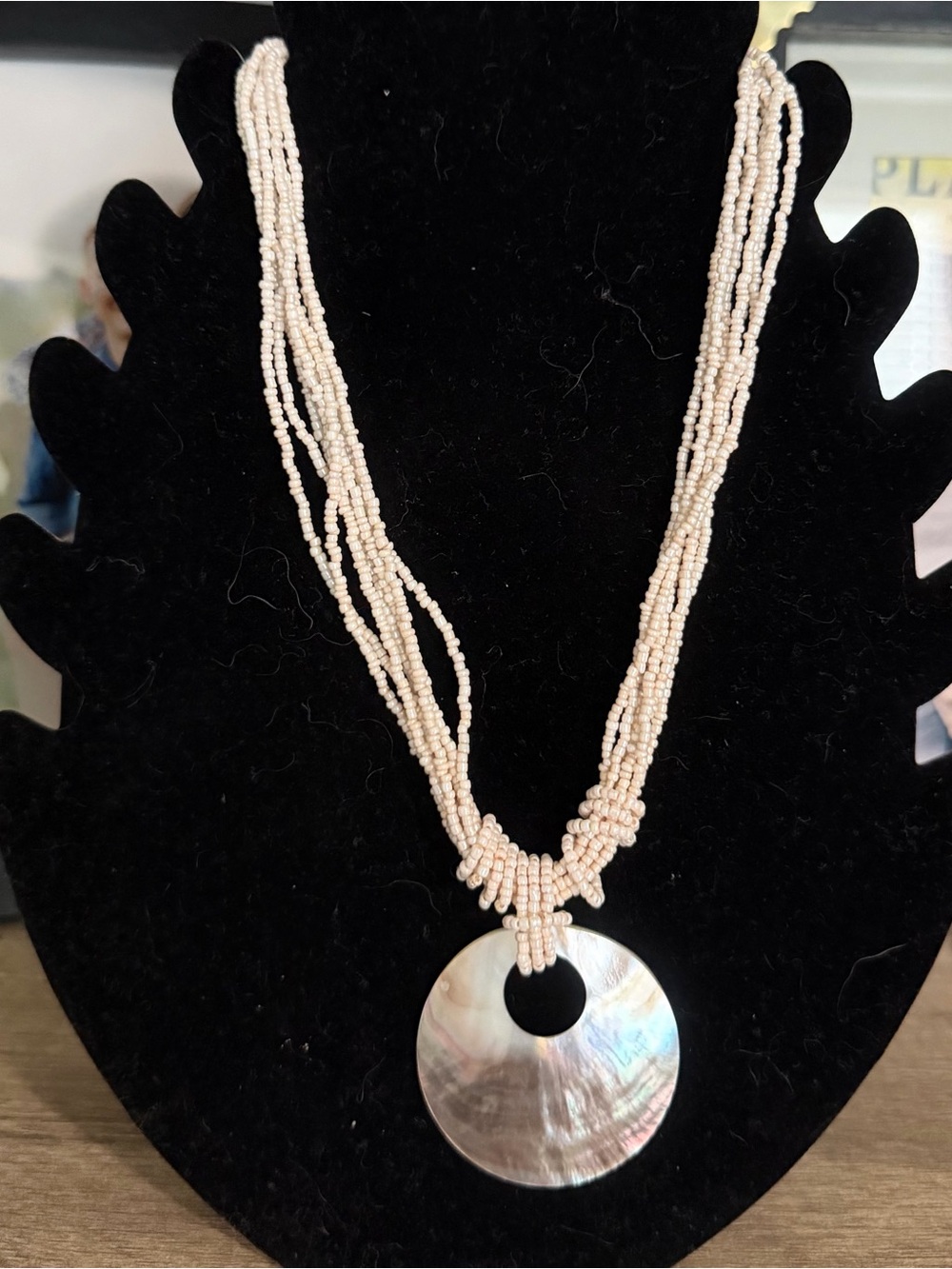 Ivory Beaded Multi-Strand Necklace with Mother-of-Pearl Pendant